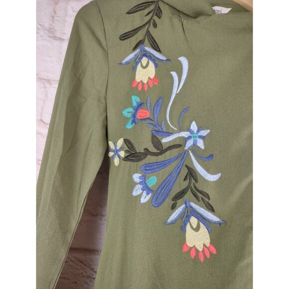 Davi & Dani Open Duster Sz S Green Embroidered Open Long Pockets Boho Hipster - Picture 6 of 11